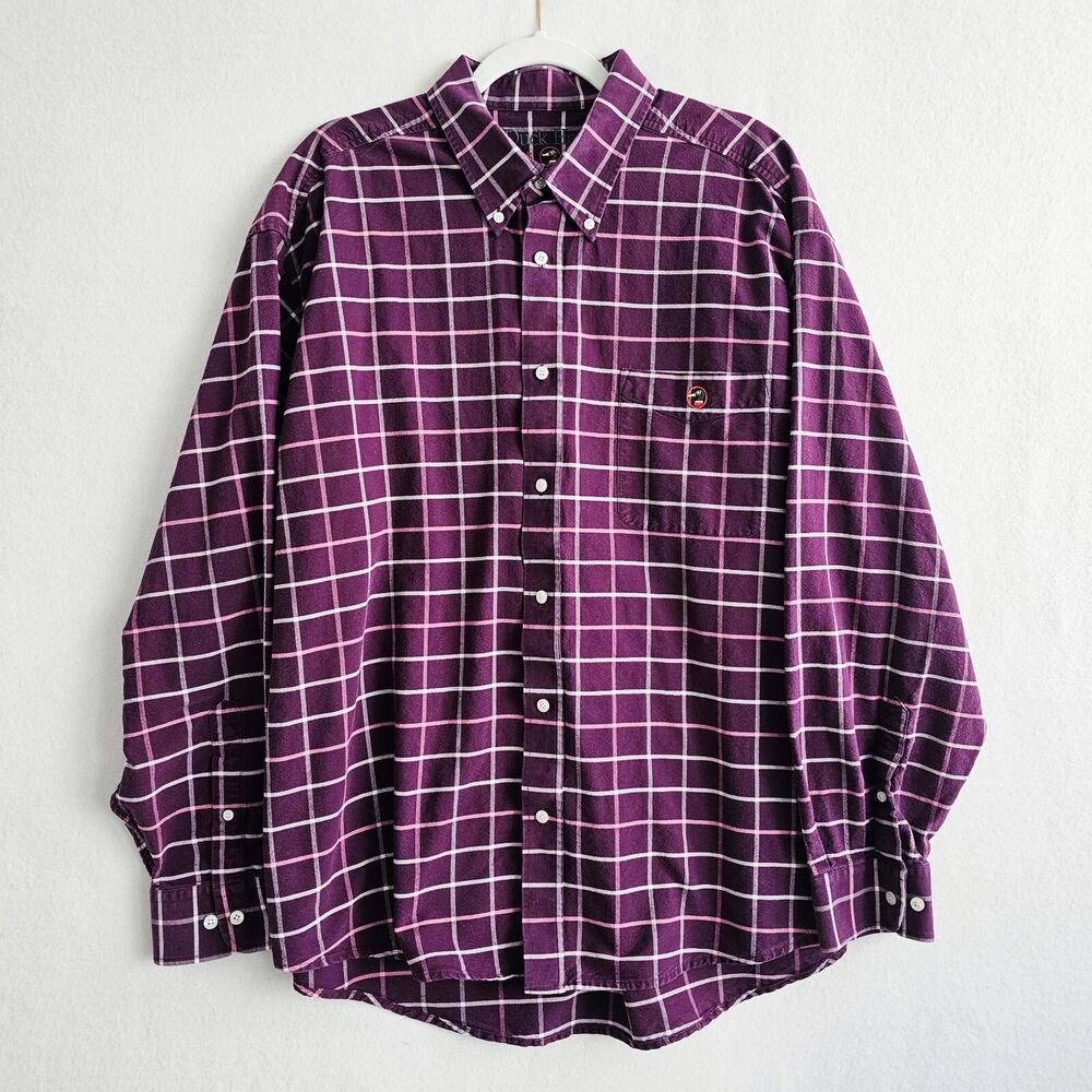 Men's Duck Head Classic Oxford Purple Plaid Long Sleeve Button Down Shirt XXL - Picture 2 of 7